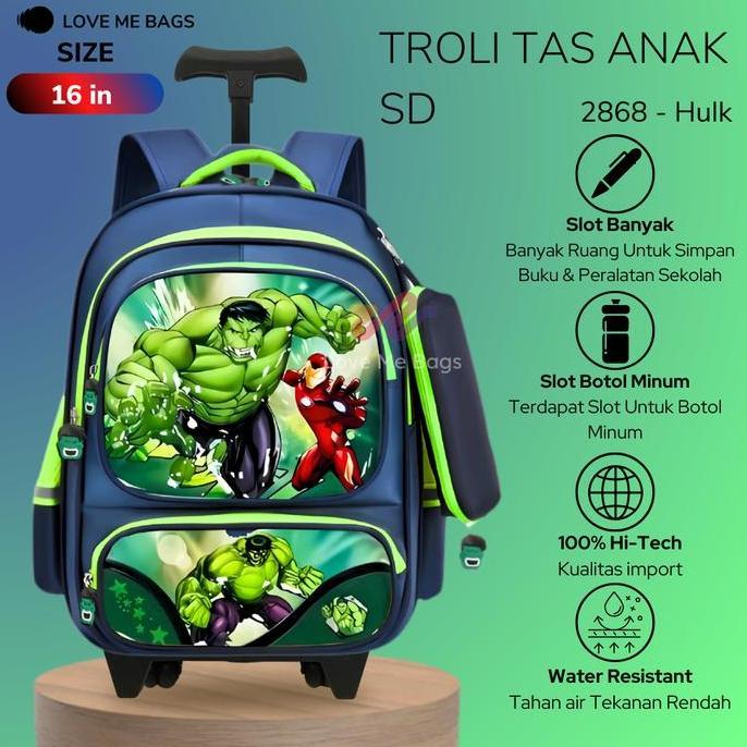 Lmb Tas Troli Anak Sekolah Sd Laki Laki Import Karakter Naruto Hulk Sonic Spider Kaptan Batman Bahan