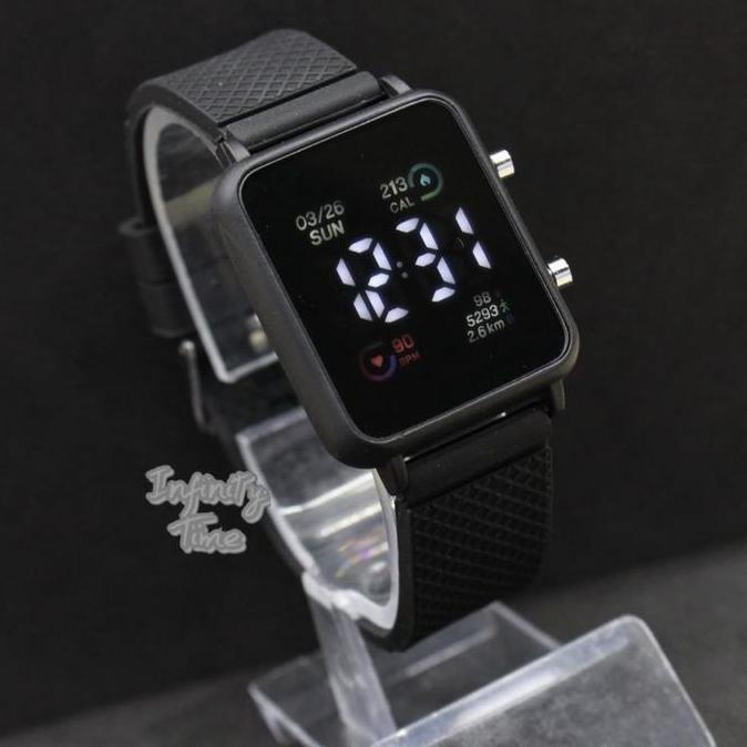 Jam Tangan LED Watch JSS3498 Kotak Cewek Cowok Strap Karet