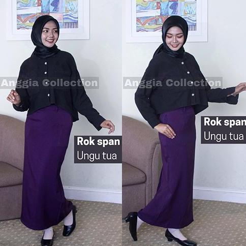 ROK SPAN/ROK KERJA WANITA/ROK FORMAL warna Moca khaki putih silver ungu tua cream merah Kancing Kare