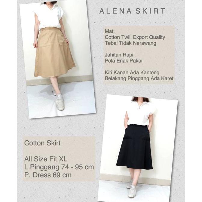 Rok Wanita Midi Skirt Katun Polos Model A Line Panjang 7/8, Alena Skirt# Casual GJ