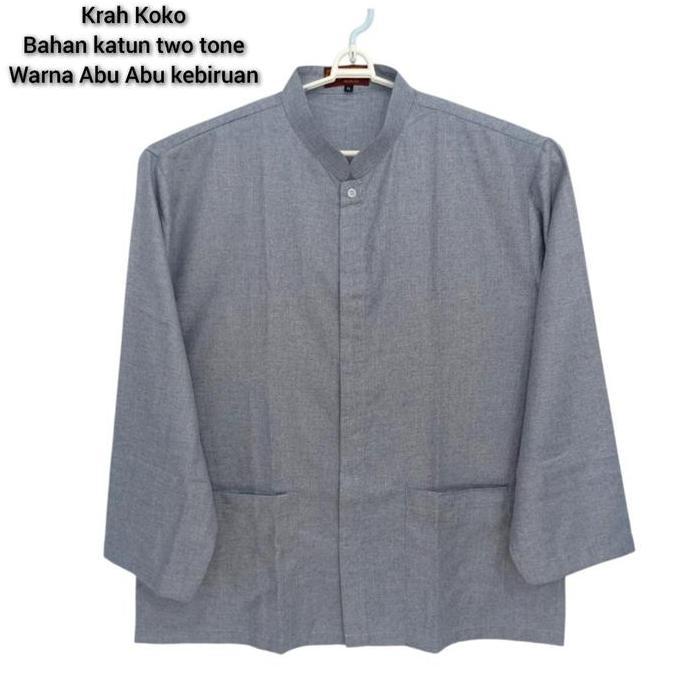 Koko pria lengan panjang warna abu kebiruan ukuran jumbo bsize bahan katun two tone