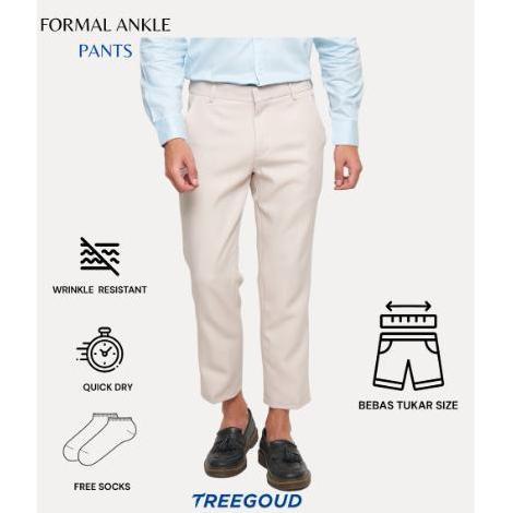 Treegoud Celana Formal Ankle Pants Pria Semi Wool Slim Fitcream Anti Kusutadem Cepat Kering