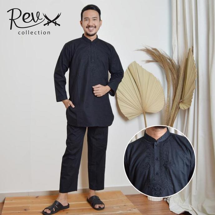 Kurta Stelan Atas Bawah Pria Khusus Hitam Baju Koko Muslim Dewasa Tangan Panjang