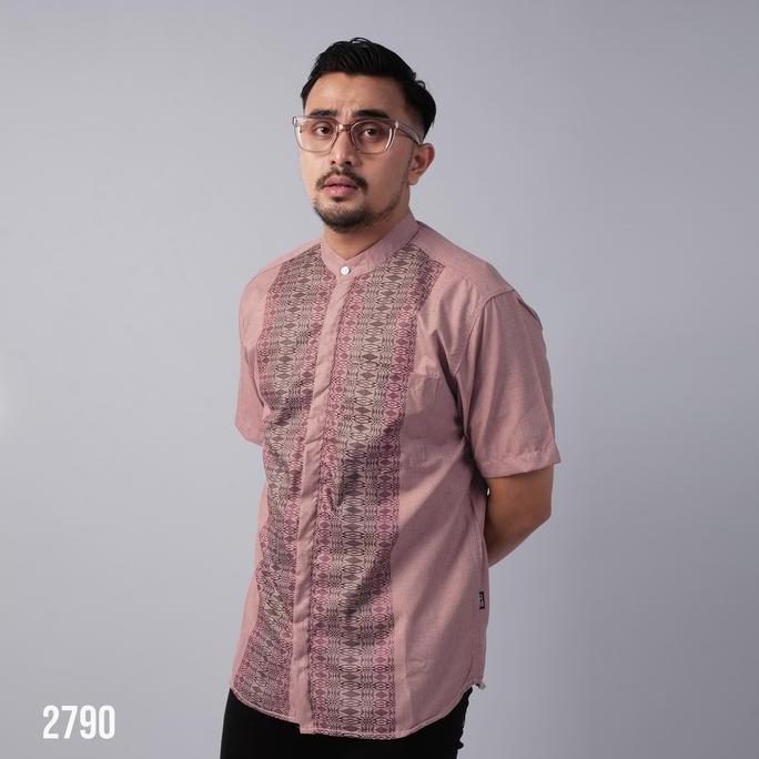 DGM Baju Koko Pria Lengan Pendek Bordir Premium Merah Muda Motif Timpa Baju Koko 2790