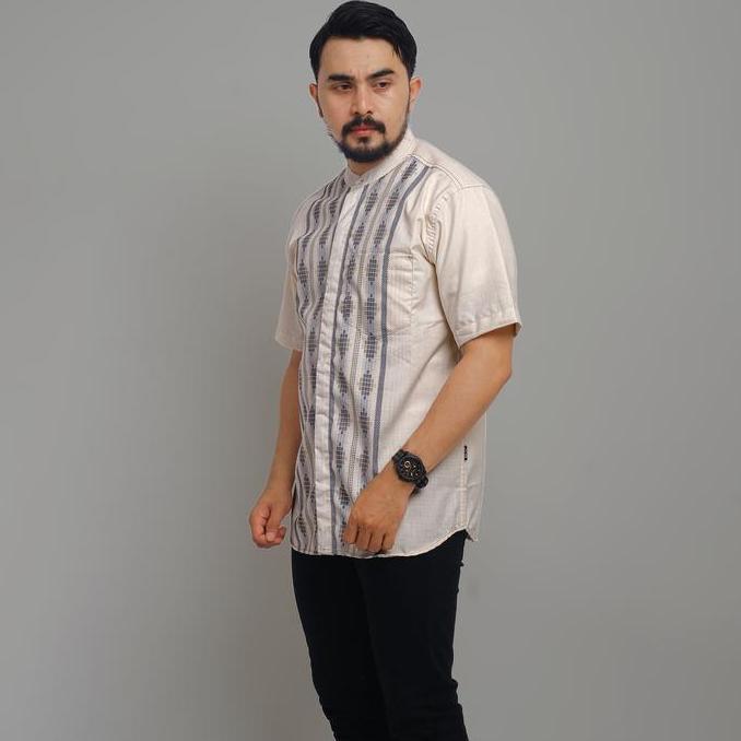 DGM Kemeja Pria Koko Cream Bordir Lengan Pendek Motif Bordir Sulam Bayangan 2448