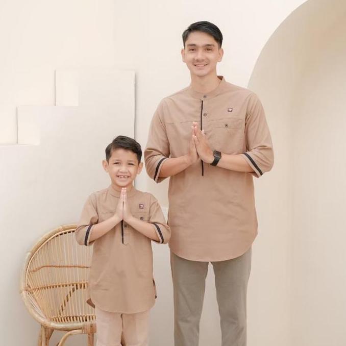 Baju Koko Kapel Ayah dan Anak Laki2 Busana Muslim Keluarga Atasan Katun Kurta