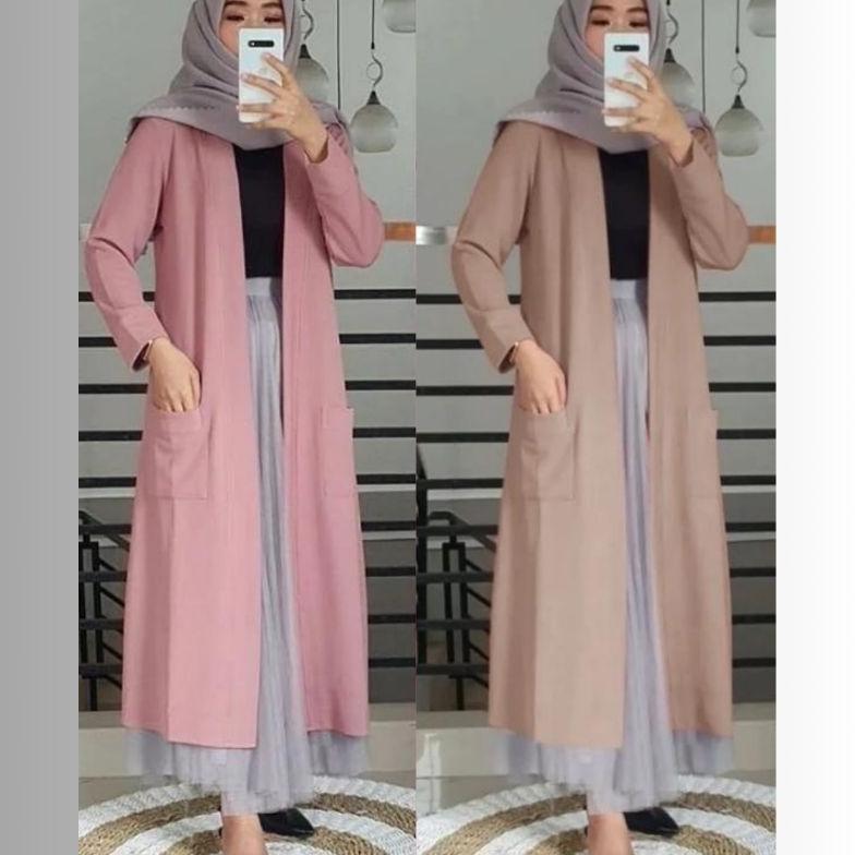 HEMAT Outer blazer Panjang Wanita Muslimah Kekinian Terbaru (Blazer)/ long cardigan wanita bahan kao