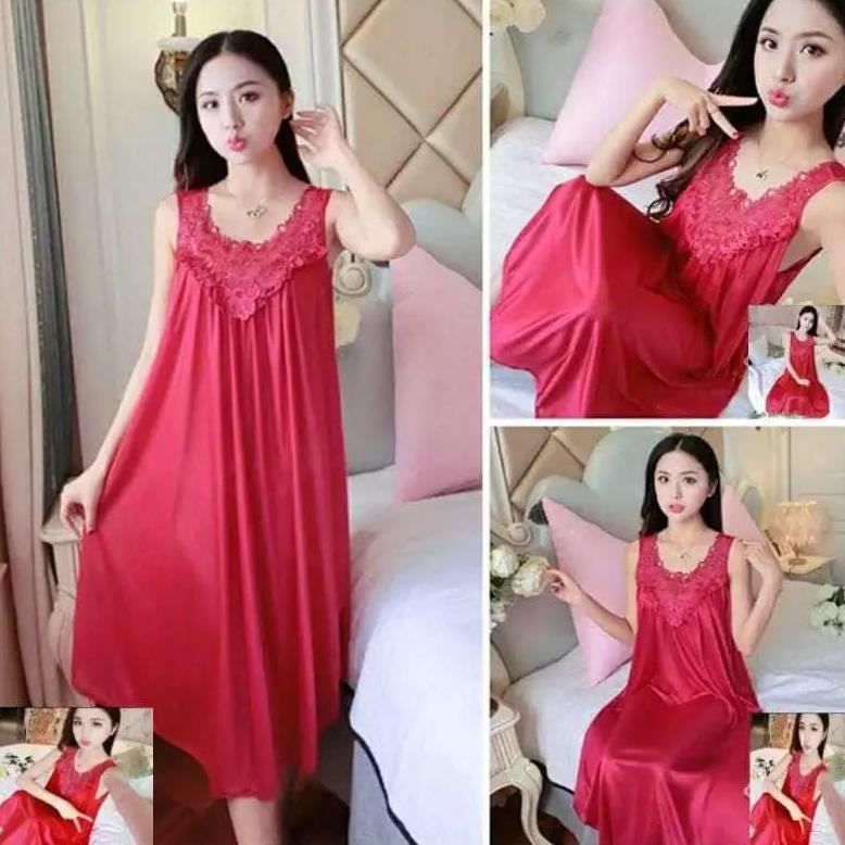 ORIGINAL Baju Tidur Wanita Dress Lingerie Sexi Daster Happy Bahan Satin Size XXL/Jumbo KEKINIAN
