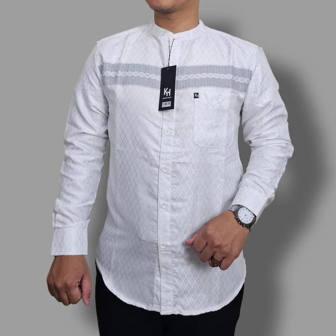 Kemko Putih Timbul Kemeja koko Pria Dewasa lengan Panjang Kemko Kh Terbaru Muslim Baju Katun Kurta