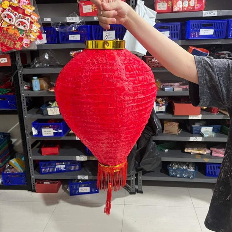 CR - 2pcs LAMPION KAIN MERAH IMLEK MOTIF FU MINIMALIS DEKORASI CNY TERLARIS