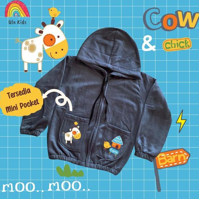 SALE Jacket Zipper Pocket Anak Ula Kids 1 - 6 Tahun Cow And Chick Jacket Perempuan SALE