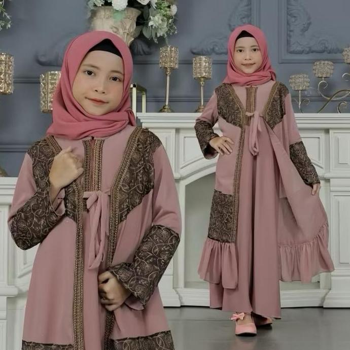 Gamis Anak Terbaru Rompi Anak Abaya 6 - 12 tahun Gamis Jersey Mix Ceruty Baju Muslim Dress Wanita Re