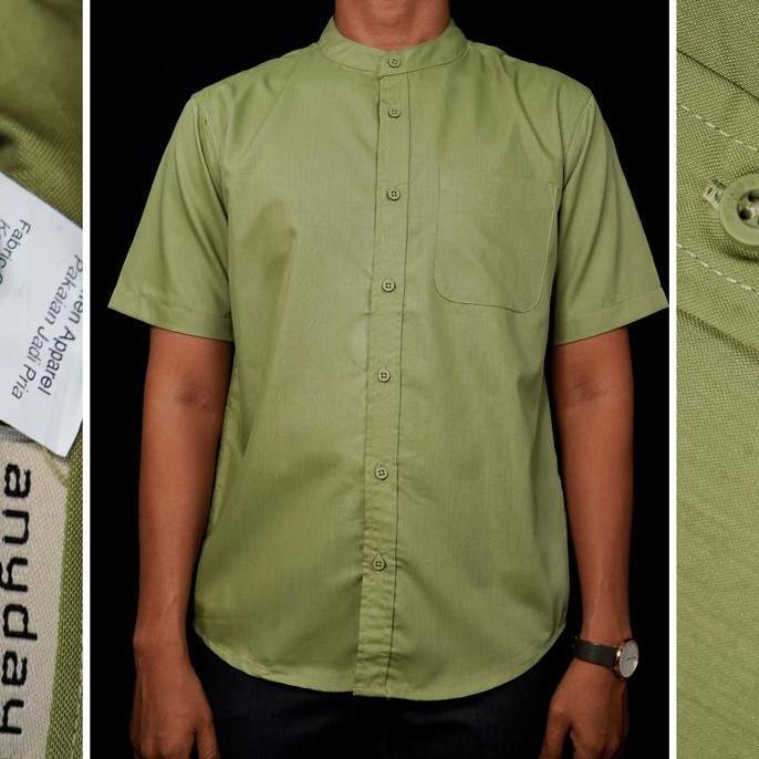 ANYDAY Baju Koko Pria Lengan Pendek Hijau Sage Polos | Pakaian Muslim