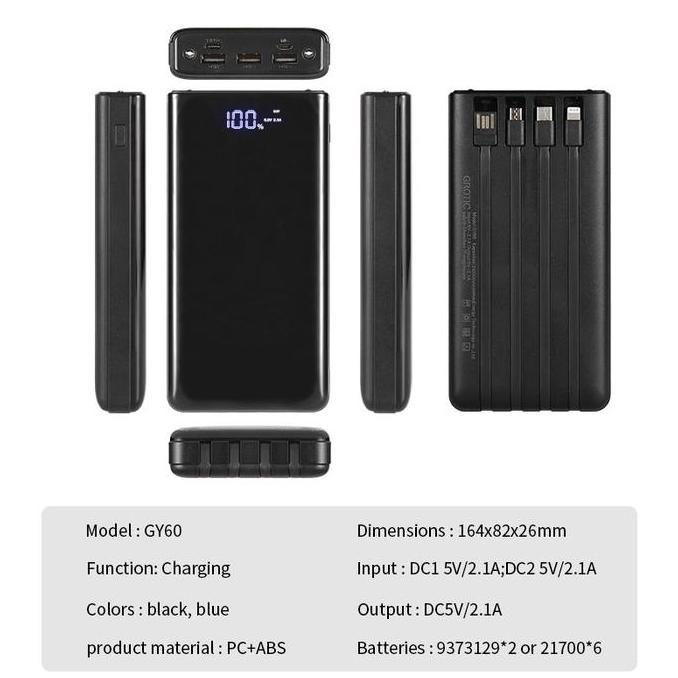 Lansungkirim- Grotic Powerbank 24000Mah 6 Output 3 Input With Led Display Gy60