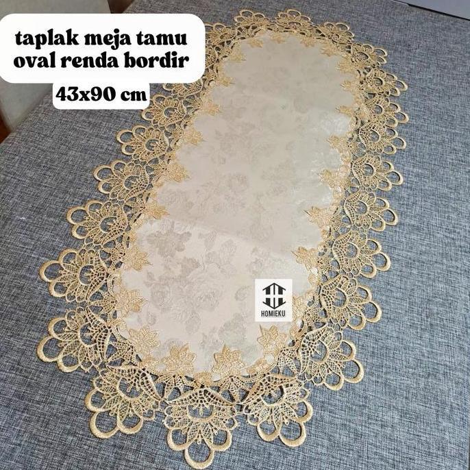 * TAPLAK MEJA TAMU OVAL MEWAH BORDIR IMPOR CANTIK //