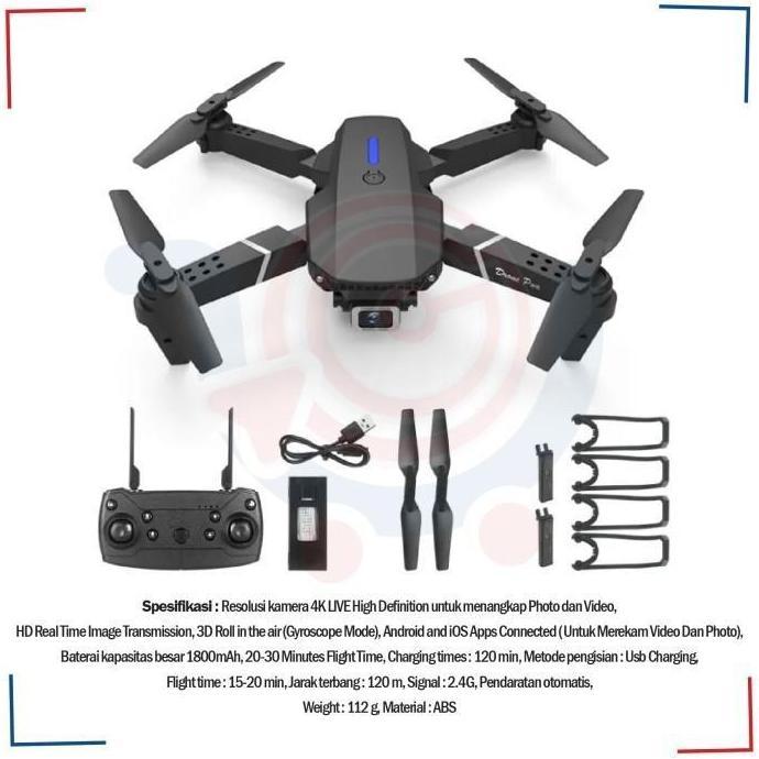 Drone E88 Pro dengan Kamera HD Ganda Drone Kamera WiFi FPV Drone Kamera 4K HD/ Remote Pesawat RC Bat