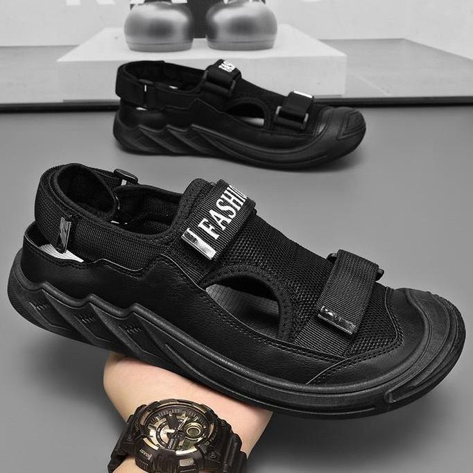 Fashgenics Sandal Pria Okayama Black Sendal Anti Licin Berventilasi Untuk Santai outdoor Hiking Pant