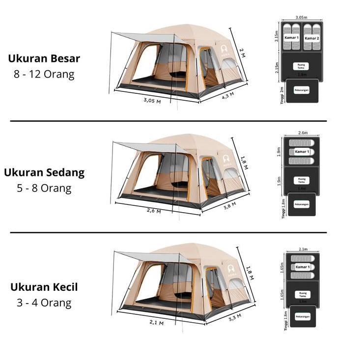 Tenda Camping Keluarga 2 Ruang 8 - 12 Orang Waterproof | Tenda Camping Besar | Tenda Camping 10 Oran