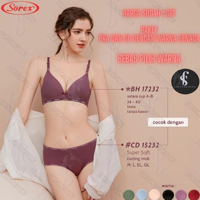Yuksist- Sorex-Bra Set Sorex Super Soft Tanpa Kawat Kait 2 Cup A-B, Bra Dan Cd