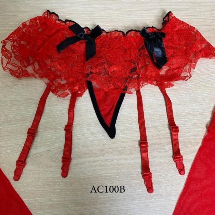 y Lingerie Garter Belt Stocking Jaring Merah Premium AC100B