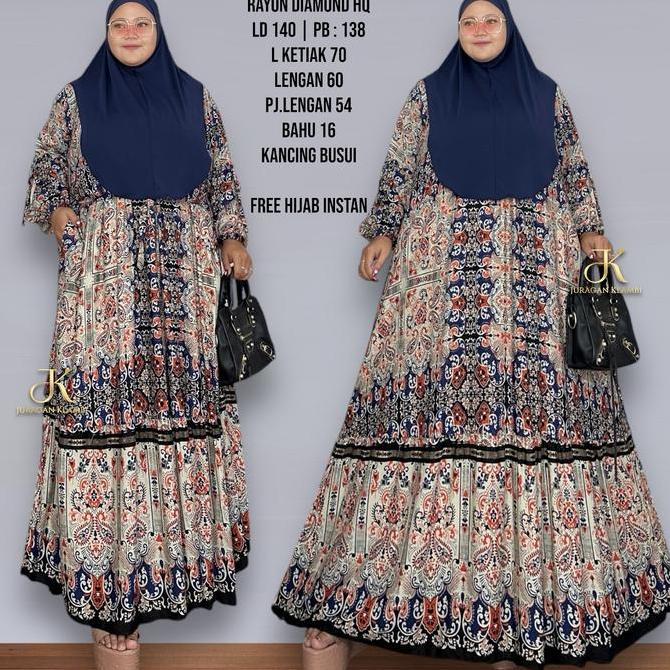 Setelan Gamis + Jilbab  Jumbo LD 120 130 140 Estimasi BB 80-110KG Bahan Rayon Diamond Kondanga Musli