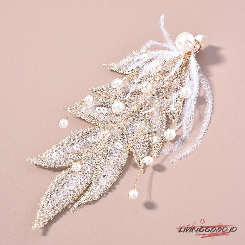 Terbaru Hiasan Kepala Pengantin Buatan Tangan Jahit Kain Bulu Dan Jepit Rambut Daun Penjepit Tepi Ak