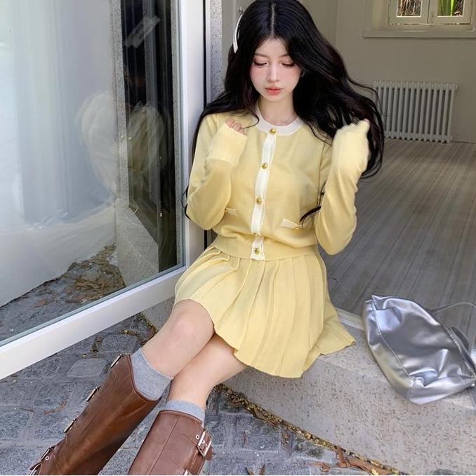 Ginfinik- Ajw [Wbt] Set Wanita Kekinian Rok + Cardigan | Baju Wanita Set Cardi + Rok Kekinian Knit |