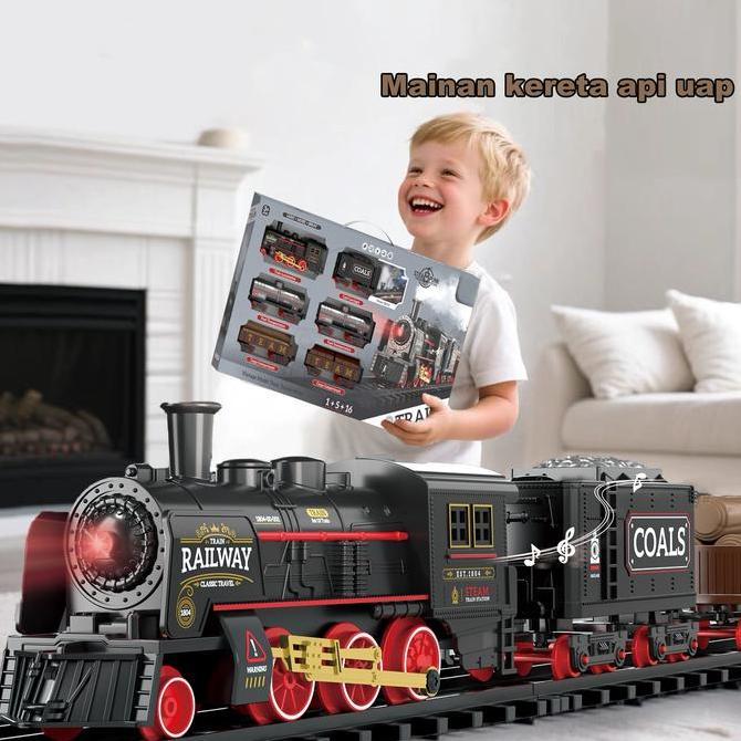 Mainan Kereta ELEKTRIK Klasik edukasi Train Set Laki Laki kereta api rel lokomotif gerbong Anak kado