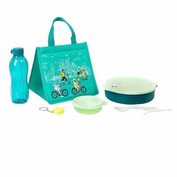 kotak bekal lunch set makan fit to go tosca ungu coolteen tupperware