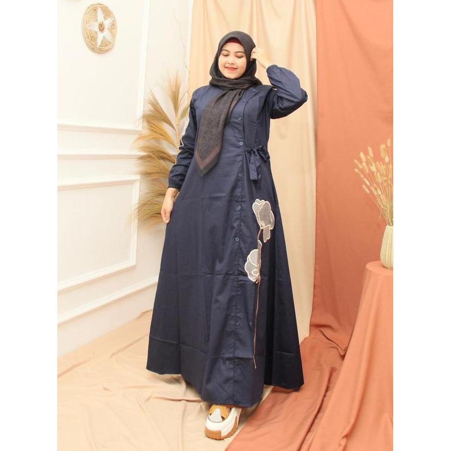 Gamis Amanda Rahma Bordir Katun Twill Premium   Polos Nyaman Terbaru(Free Goodie Bag & Pouch)