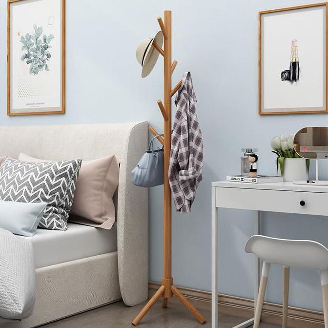 Standing Hanger Kayu Gantungan Baju Topi Tas Serbaguna Gantungan Kayu