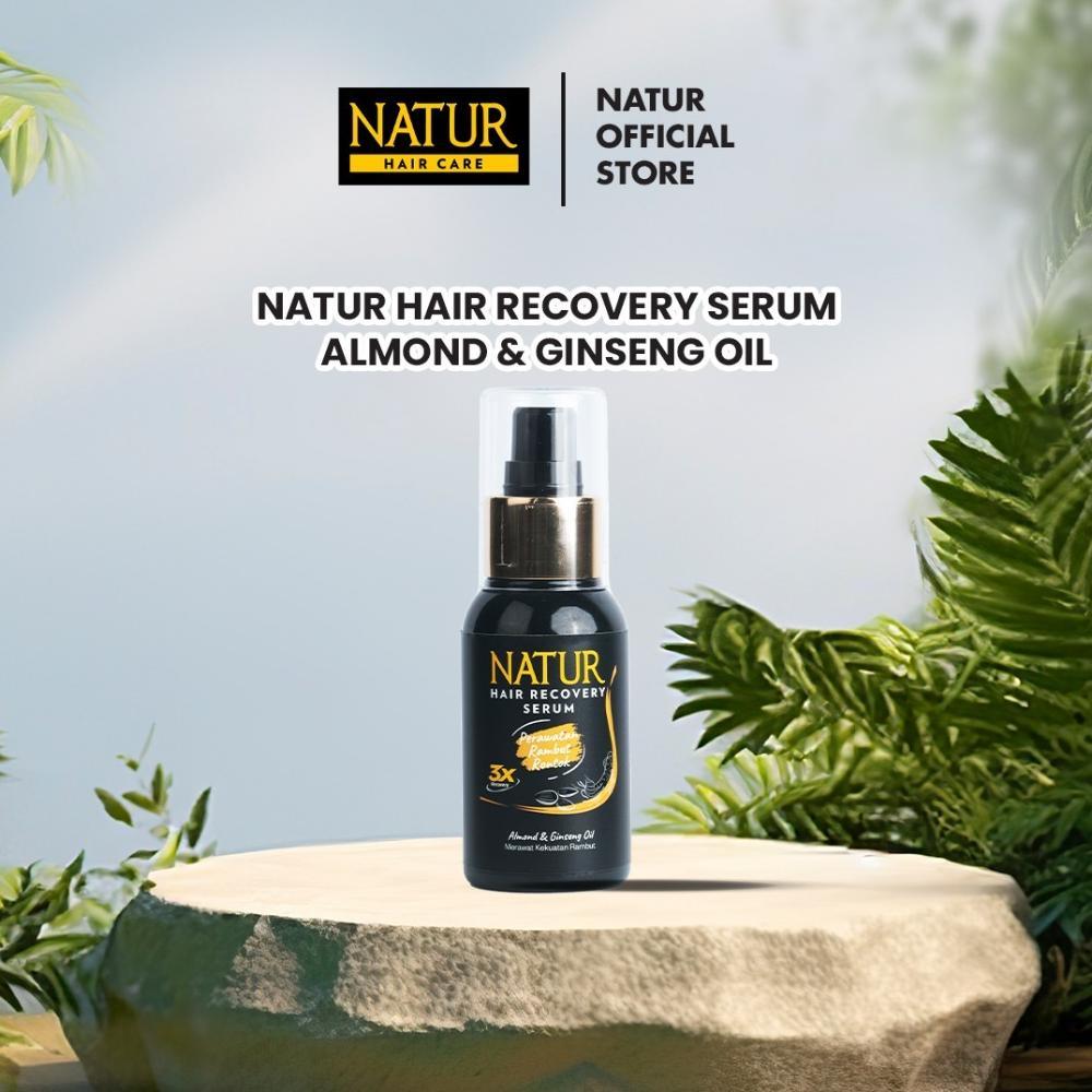 Natur Hair Recovery Serum Almond & Ginseng Oil 60ml Serum Rambut Rontok Rusak Kering Menguatkan Akar