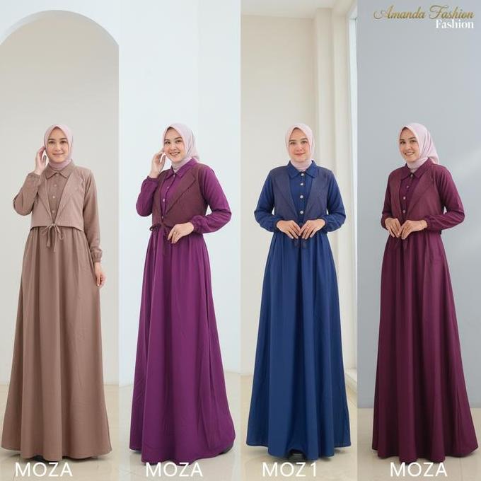 Gamis Amanda Mozza Rayon Twill Premium Mix Bugatti Salur Jas Cardigan (Free Pouch, Goodie Bag)