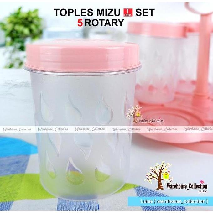 TOPLES BERPUTAR Set 6 & Set 5 Toples GARASU & MIZU 1 Liter //  Rotary Nampan Putar Plastik Akrilik /