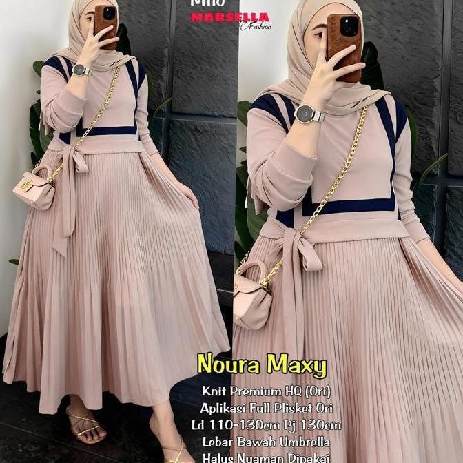 Noura Dress Maxy Modis Anggun Kekinian Bahan Knit Premium LD 110 PJ 130 Gamis Lebaran Kondangan Keki