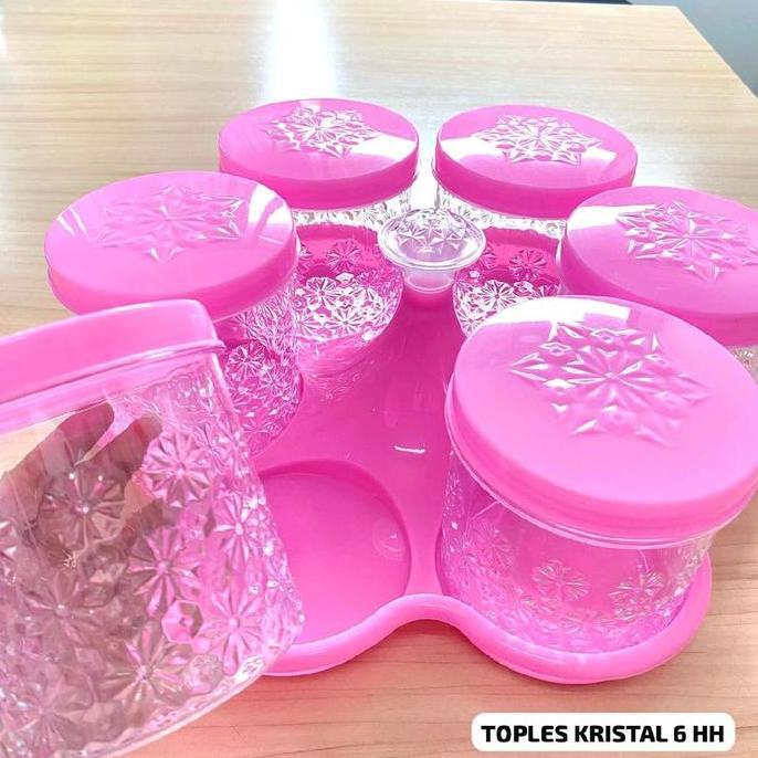 Toples kristal HH 6 daun toples kue kering toples kue lebaran toples acrylic set free bubble n kardu