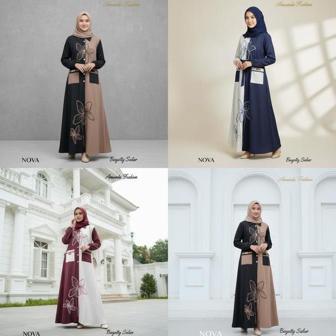 Gamis Amanda Nova Bahan Bugatti Salur Bordir Bunga ( Free Goodie Bag & Pouch)