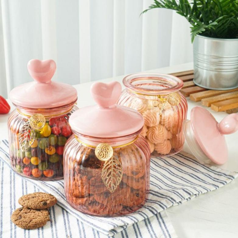 Toples Kue Viral |Toples Snack | Kue Lebaran Kaca Pink untuk 1 pcs toples
