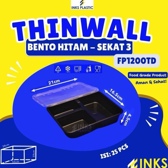 THINWALL BENTO SEKAT 3 HITAM TD (150 PCS)