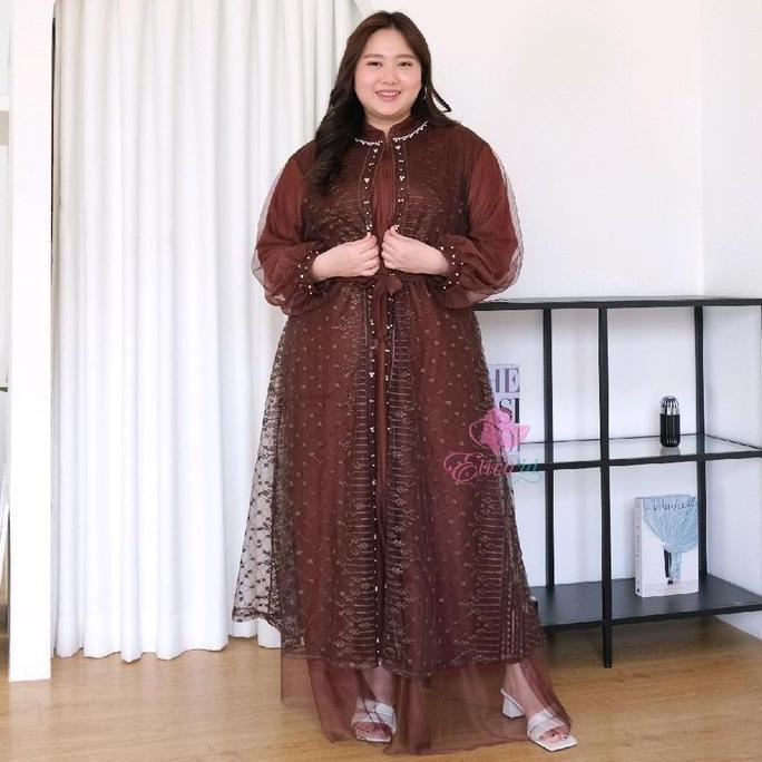 jumbo gamis khadijah brukat tulle ld 130 140 150 cm Muslim Pesta