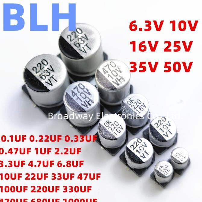 10PCS SMD Aluminum Electrolytic Capacitor 6.3V 10V 16V 25V 35V 50V 1UF 2.2UF 4.7UF 10UF 22UF 47UF 10