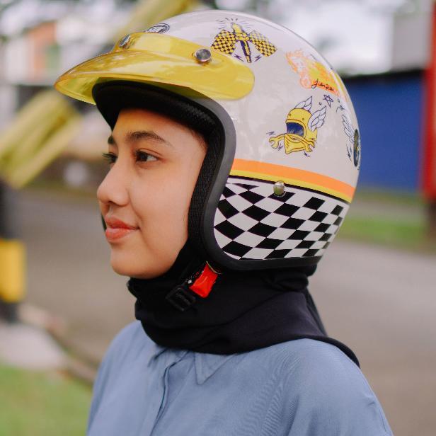 Helm Bogo Retro Motif Piston Speed Custom Helem Pria Wanita Hijab SNI