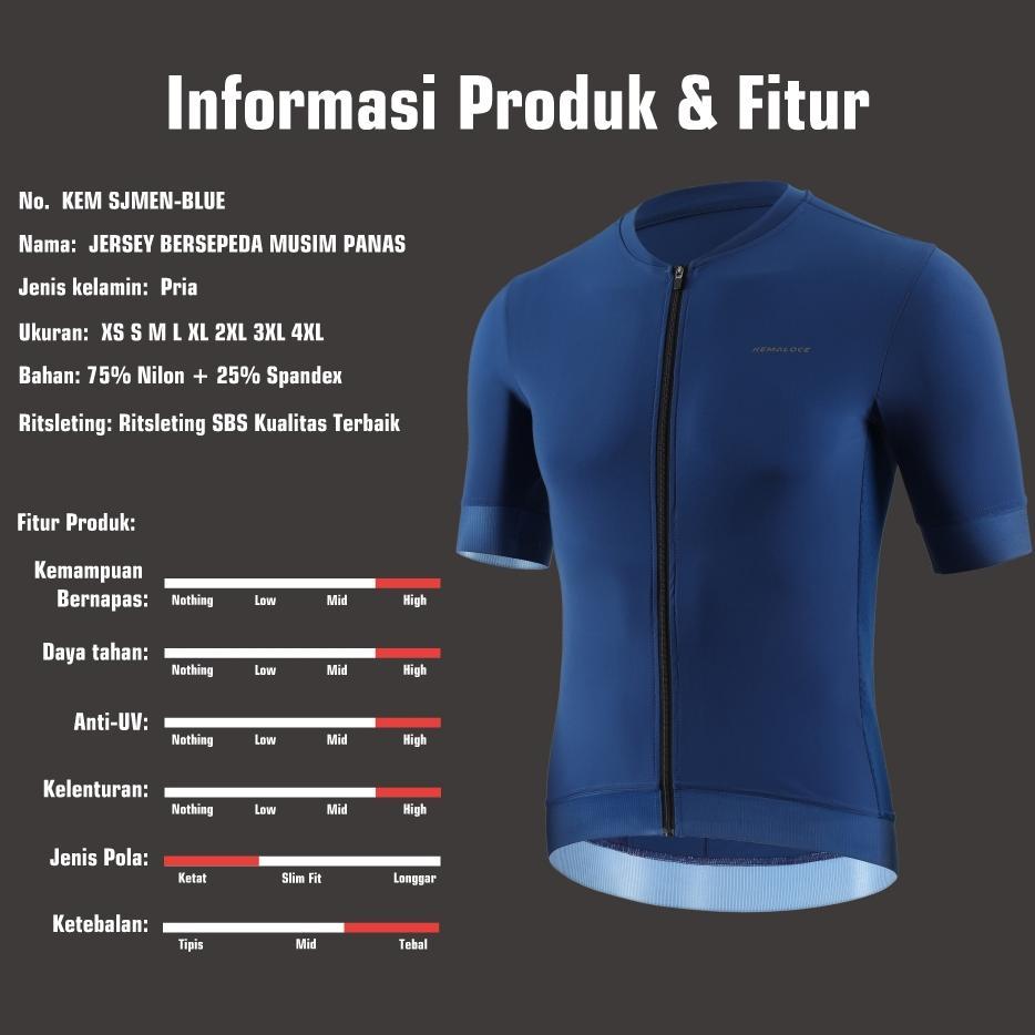 NEW PRODUCT KEMALOCE Jersey Sepeda Pria Gowes Roadbike Lengan Pendek Bernapas Jersey Hitam&Biru&Puti