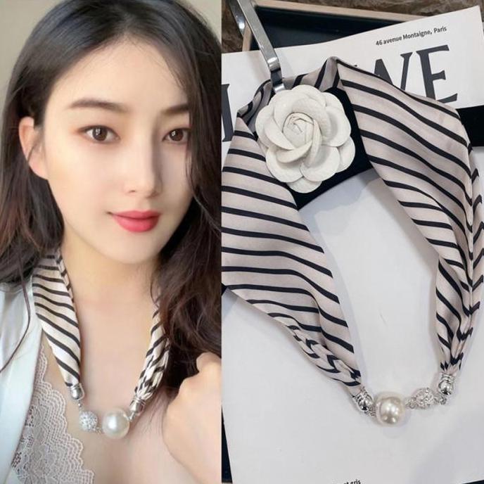 Syal Sutra Korea Style Mutiara Syal Leher Lembut Scarf Syal Rambut Aksesoris Wanita Termurah