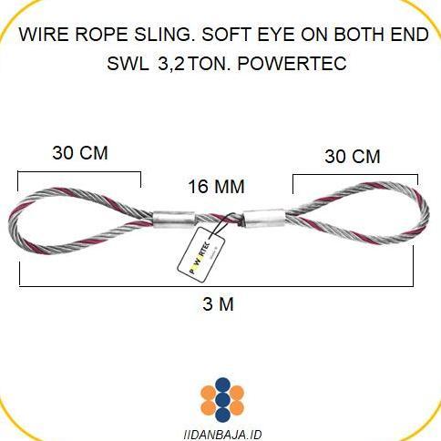 WIRE ROPE SLING SOFT EYE ON BOTH END 16 MM X 3 M. SWL 3,2 T POWERTEC