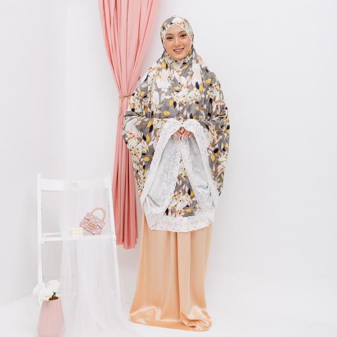 Mukena Dewasa Jumbo Silky Premium Floral Army Mukena Sutra