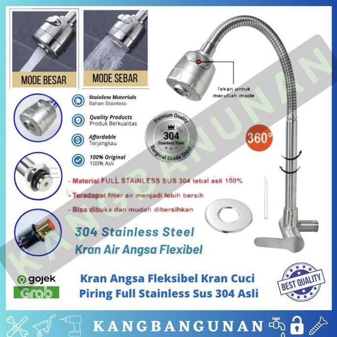 HOROZY Kran angsa fleksibel Kran cuci piring Full Stainless SUS 304 Asli Air Keran