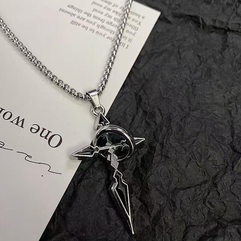 DISKON AURAVIBE-Kalung Ring Titanium Unisex, Model Salib Anime Trendy - Cocok untuk Sehari-hari
