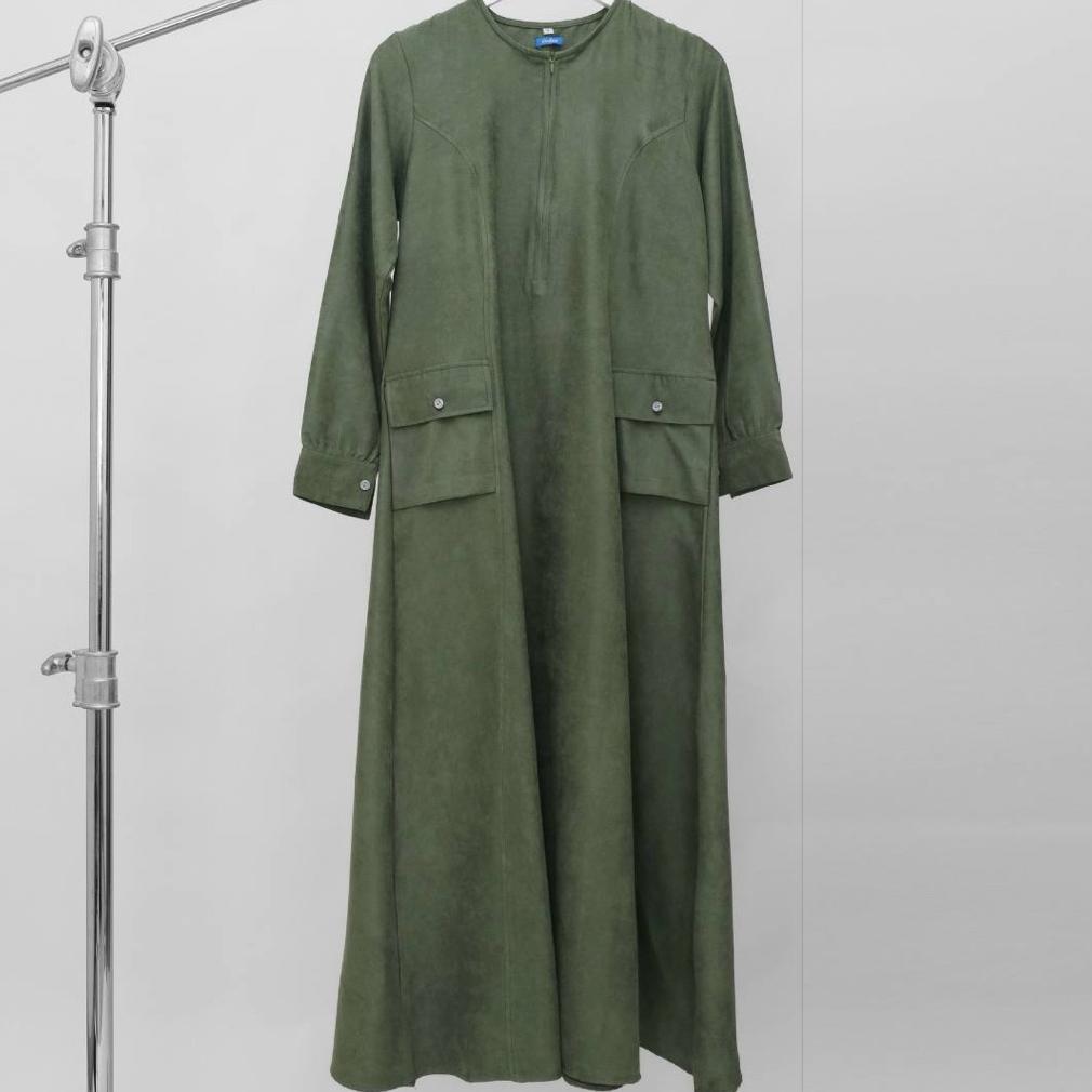 Elmina Halimah Dress Gamis 2025 Polos Pastel Raya Collection Simple Minimalis Sage Green Hijau Space