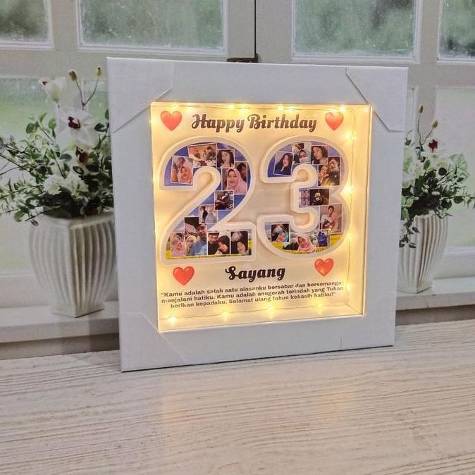 ready 25x25cm foto angka mozaik LED scrap box bingkai frame foto popup 3D hadiah kado gift hampers c